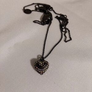Juicy Couture Black Chain Heart Necklace with Multicolor Stones